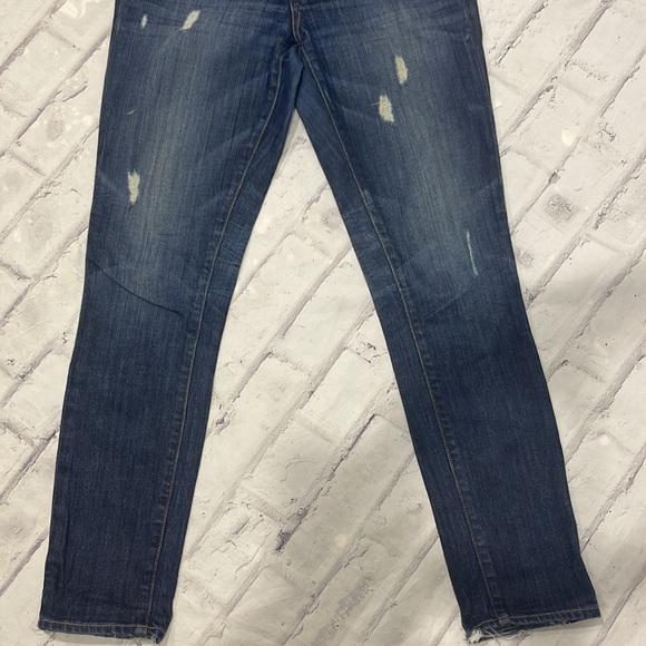 Paige Skyline Jeans Mid-Rise Light Distressing Skinny Straight Dark Wash Denim - Picture 3 of 11